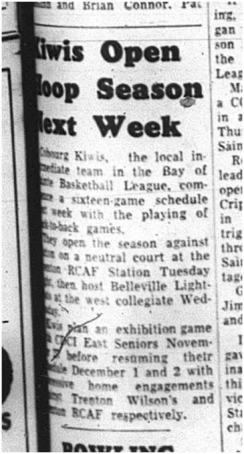 1964-11-11 Basketball - Boys - Bay of Quinte Basketball League - Kiwis