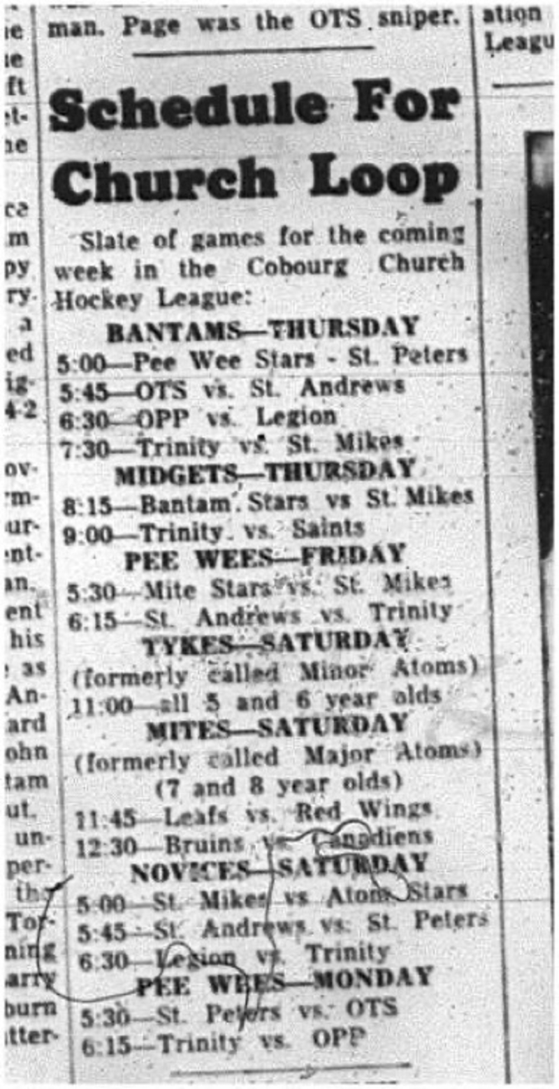 1964-11-11 Hockey - Boys - CCHL - Schedule