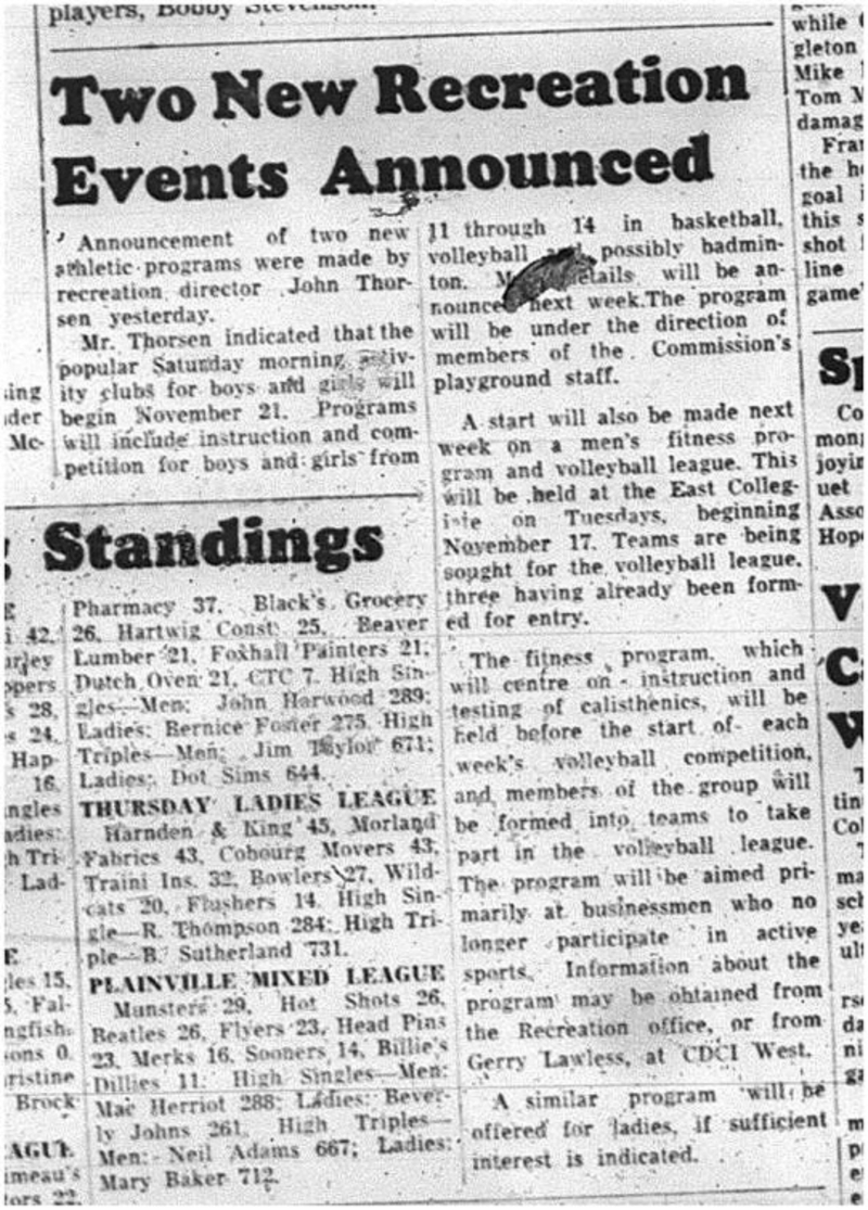 1964-11-11 School - Basketball - Volleyball - Badminton - Recreation Events Announced