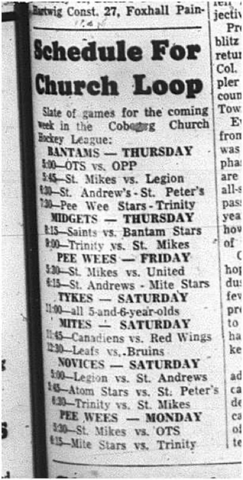 1964-11-18 Hockey - Boys - CCHL - Schedule
