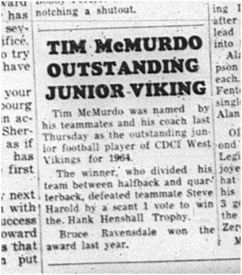 1964-11-18 School - Football - Boys - CDCI West - Outstanding Junior Viking