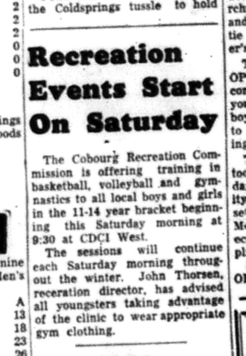 1964-11-18 Sports - Cobourg Recreation Commission - Volleyball - Basketball - Gymnastics