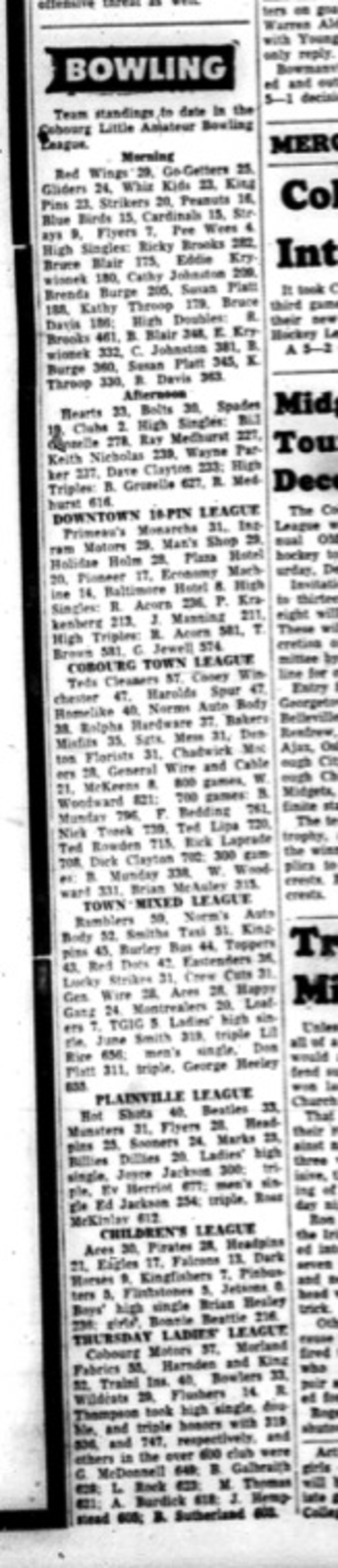 1964-11-25 Bowling - Mixed- Little Amateur League - Team Standings