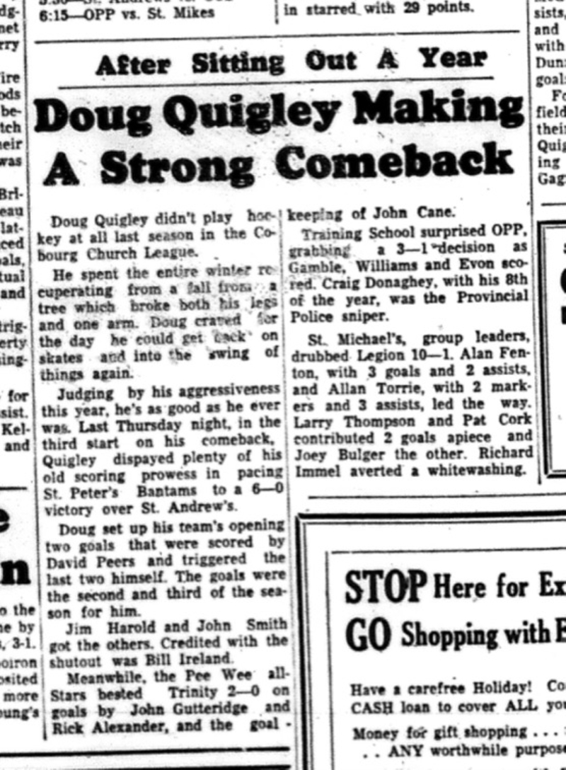 1964-11-25 Hockey - Boys - CCHL - Doug Quigley