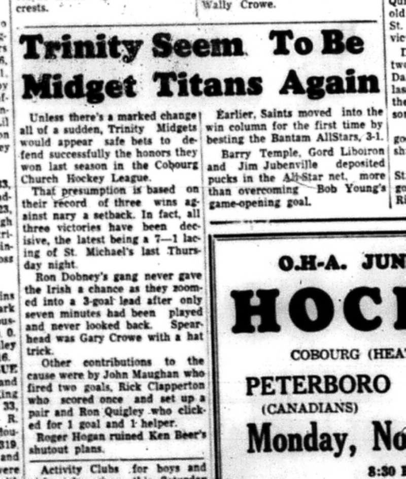1964-11-25 Hockey - Boys - CCHL - Trinity Midgets