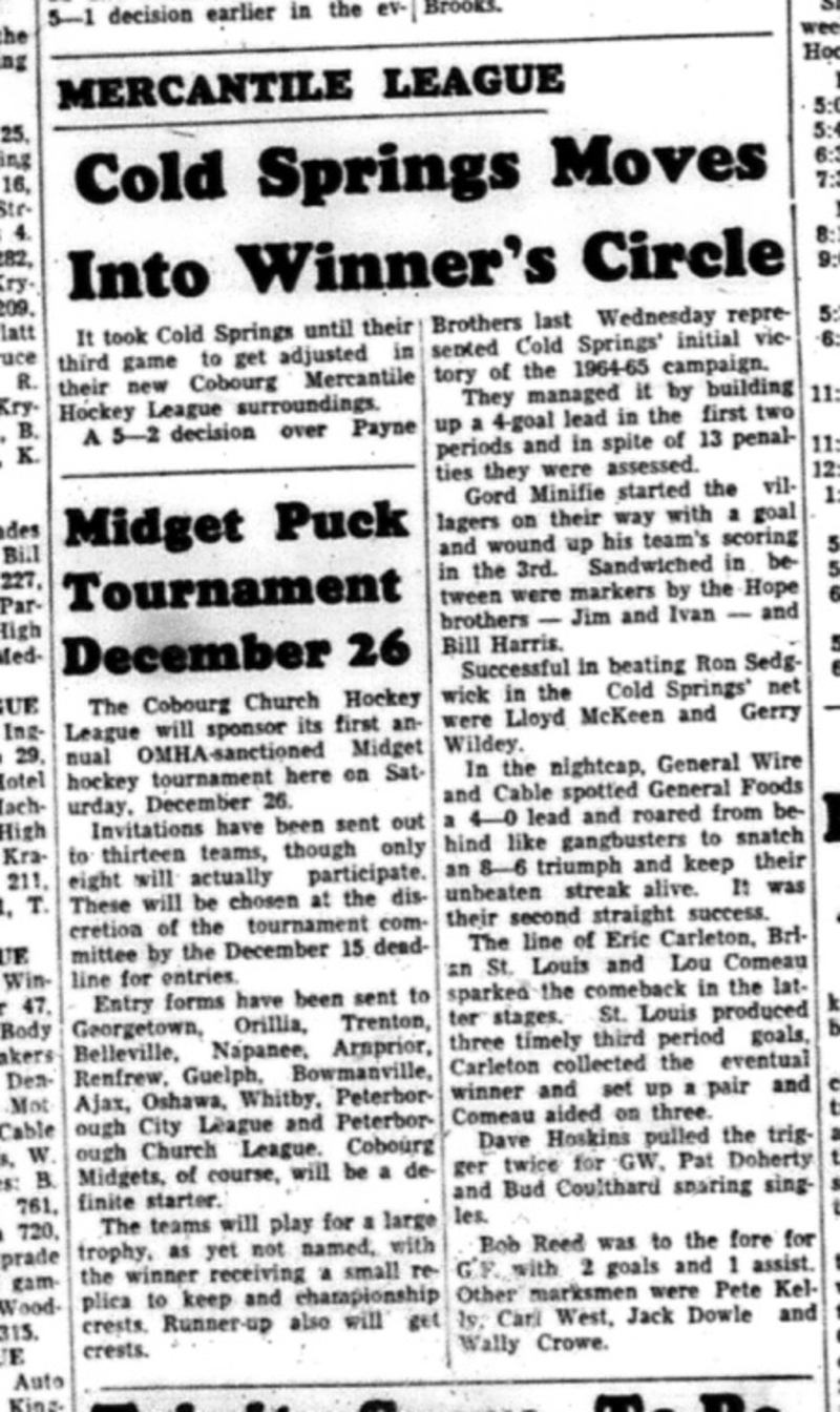 1964-11-25 Hockey - Boys - Cobourg Mercantile Hockey League - Cold Springs