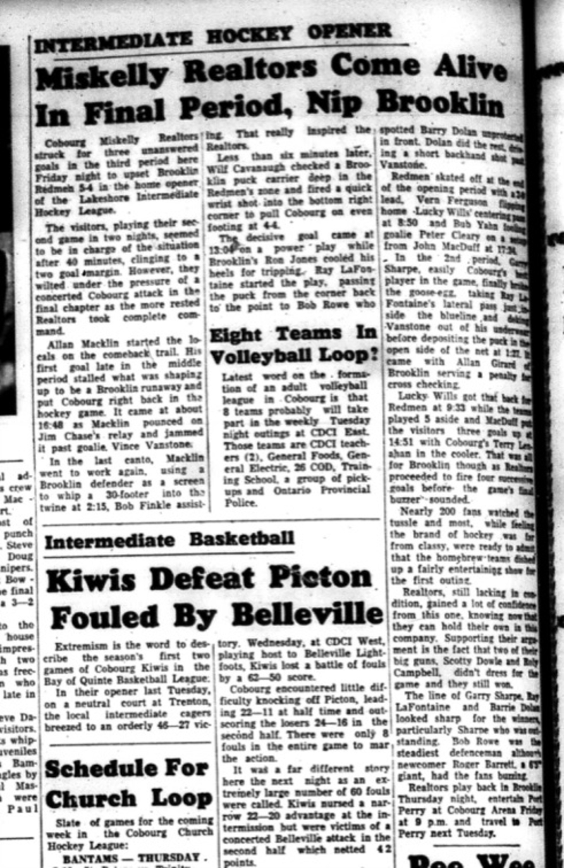 1964-11-25 Hockey - Boys - Lakeshore Intermediate Hockey League - Miskelly Vs. Brooklin