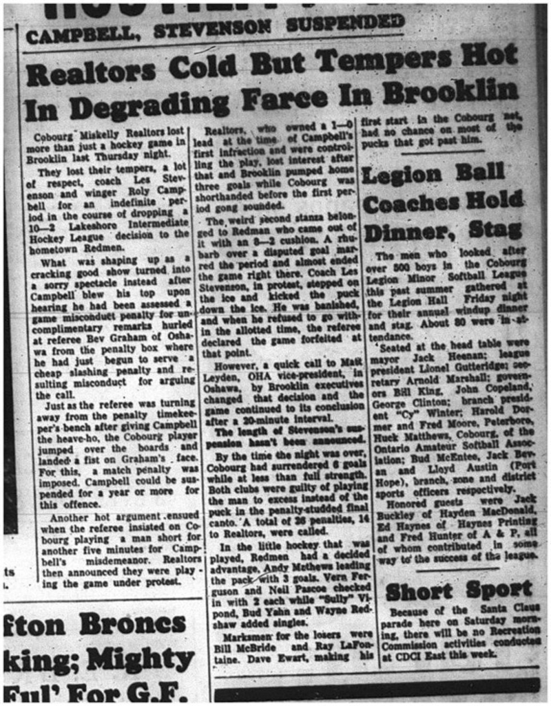 1964-12-02 Hockey - Boys - Cobourg Miskelly Realtors Vs. Brooklin - Lakeshore Intermediate Hockey League