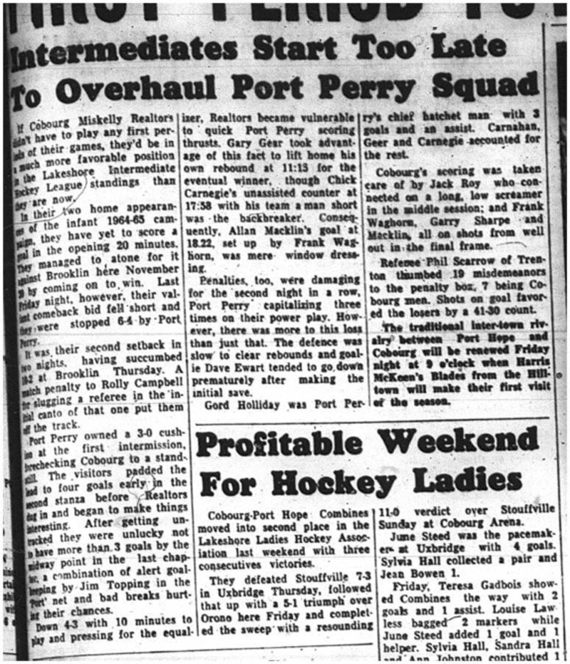 1964-12-02 Hockey - Boys - Cobourg Miskelly Vs. Port Perry - Lakeshore Intermediate Hockey League