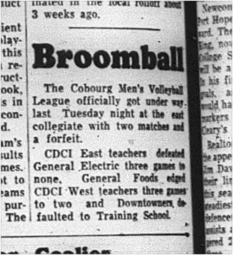 1964-12-09 Broomball - Mens - Cobourg Mens Volleyball League
