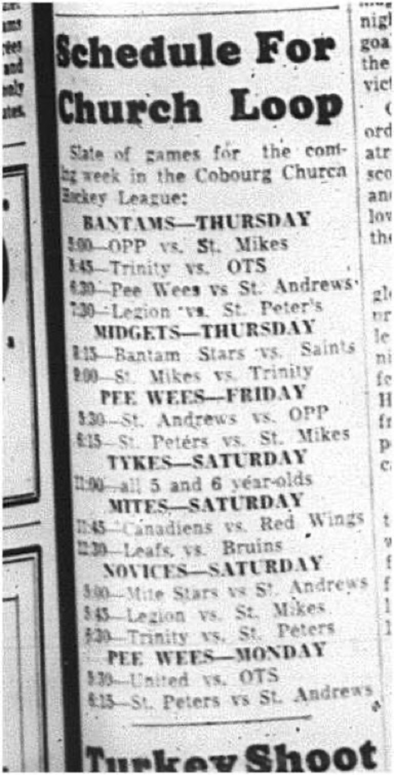 1964-12-09 Hockey - Boys - CCHL - Schedule