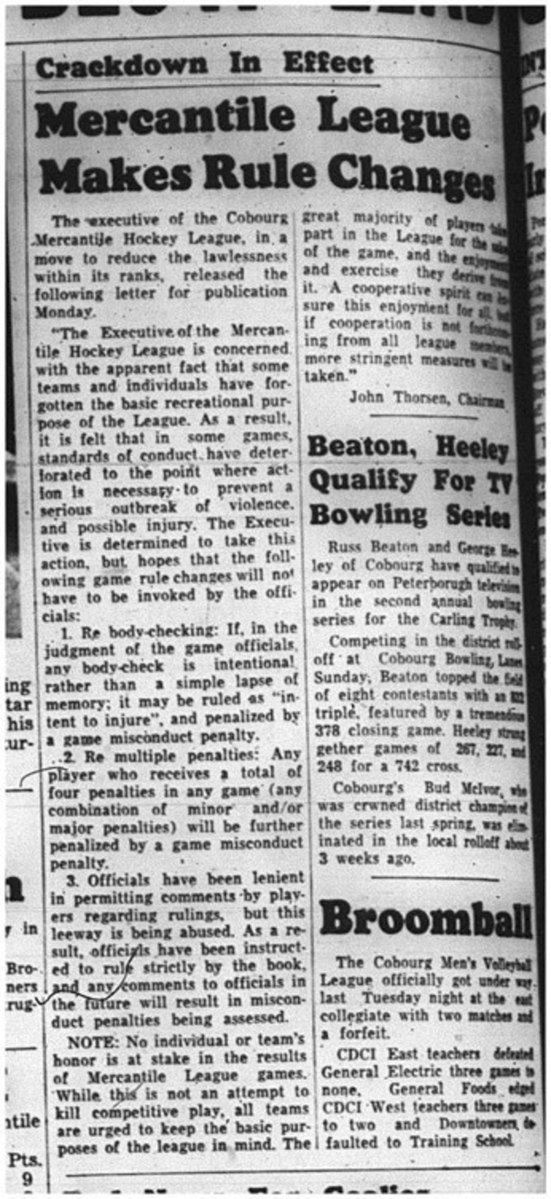 1964-12-09 Hockey - Boys - Cobourg Mercantile Hockey League