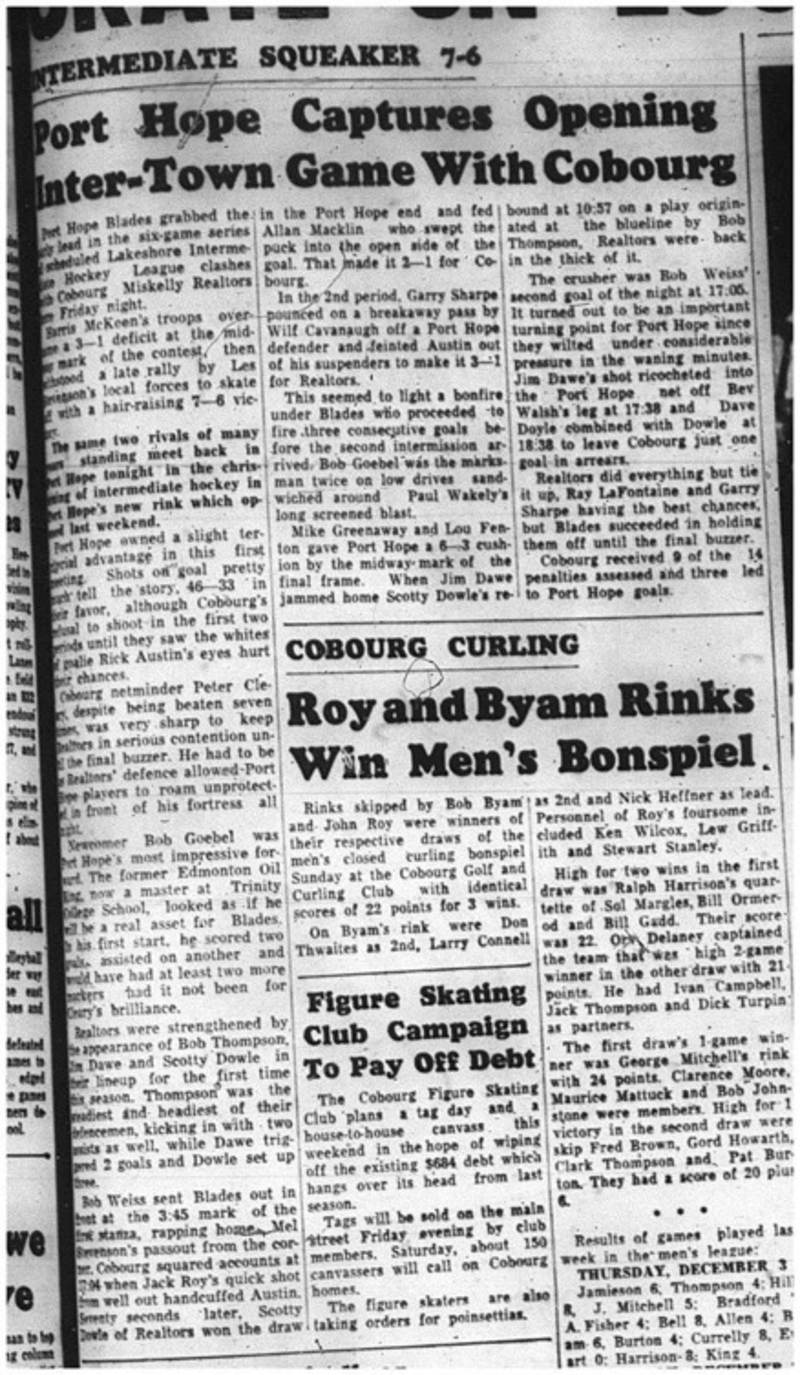 1964-12-09 Hockey - Boys - Lakeshore Intermediate Hockey League - Cobourg Miskelly Realtors Vs. Port Hope