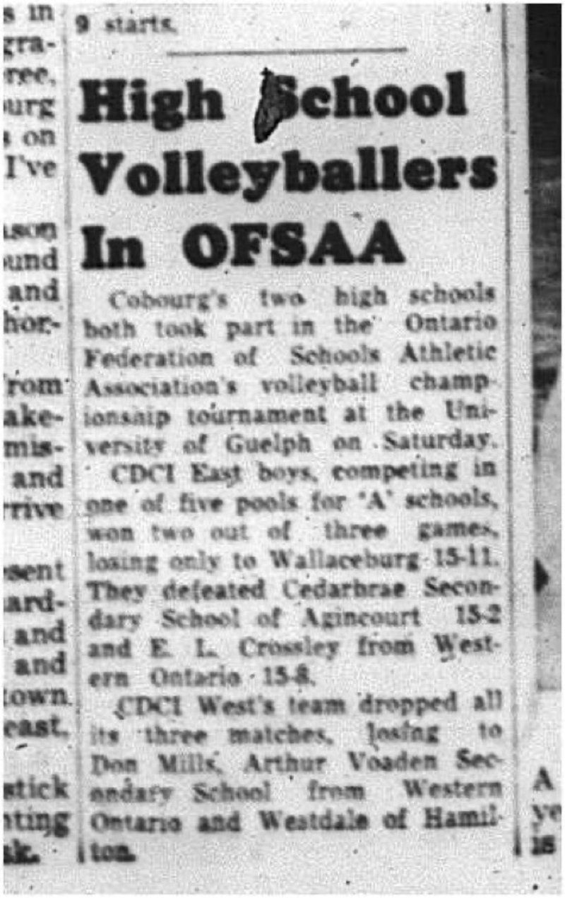 1964-12-09 School - Volleyball - Boys - CDCI East - OFSSA