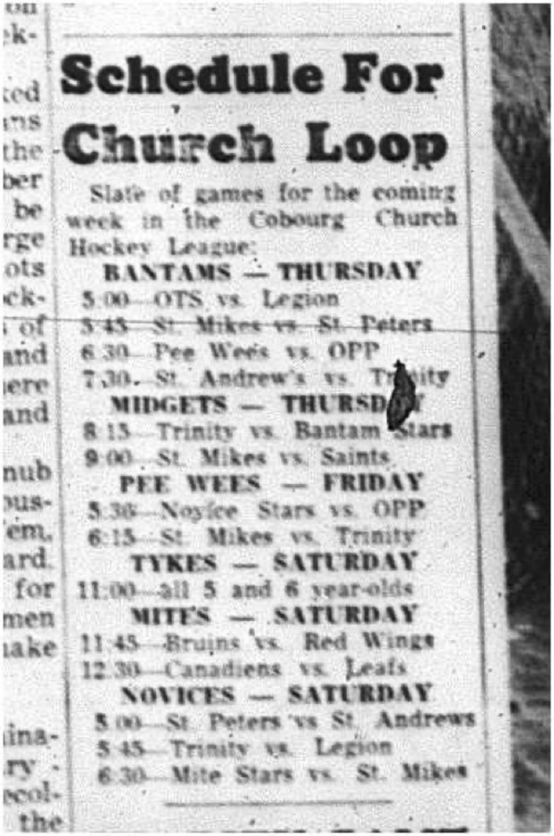 1964-12-16 Hockey - Boys - CCHL - Schedule