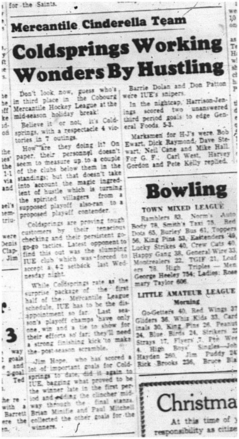 1964-12-23 Hockey - Men - Cobourg Mercantile Hockey League - Coldsprings