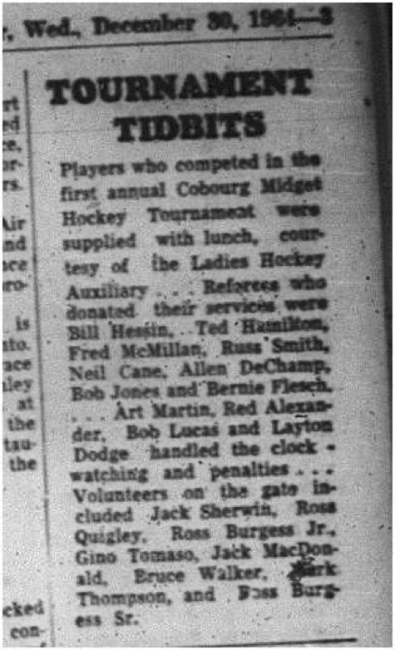 1964-12-30 Hockey - Boys - CCHL - Cobourg Midget Hockey Tournament - Ladies Hockey Auxiliary