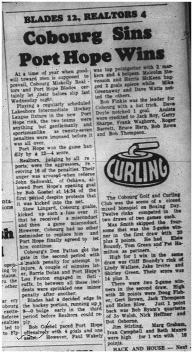 1964-12-30 Hockey - Boys - Lakeshore Intermediate Hockey League - Cobourg Miskelly Realtors Vs. Port Hope Blades
