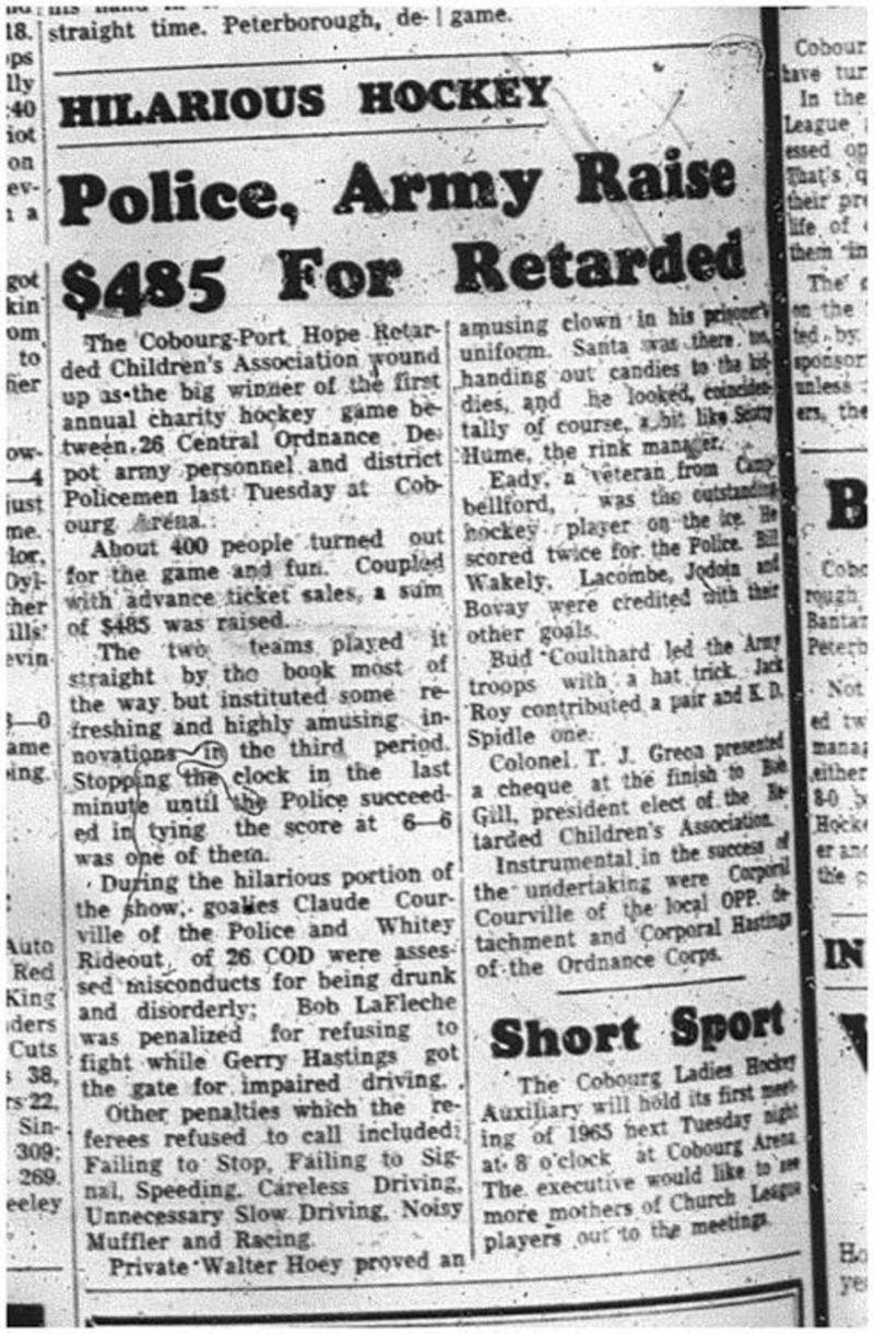 1964-12-30 Hockey - First Annual Charity Hockey Game - Cobourg Arena