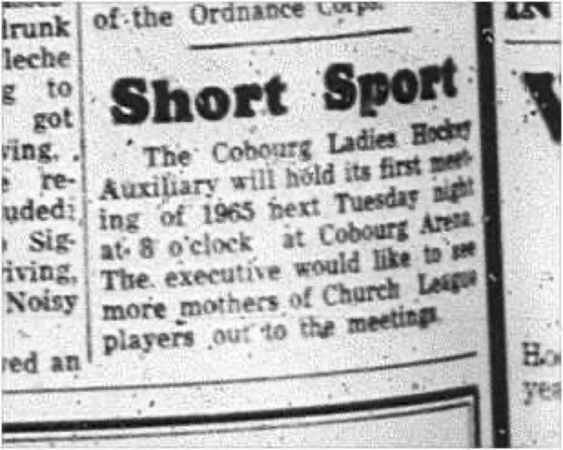 1964-12-30 Hockey - Ladies - Cobourg Ladies Hockey Auxilary - Meeting