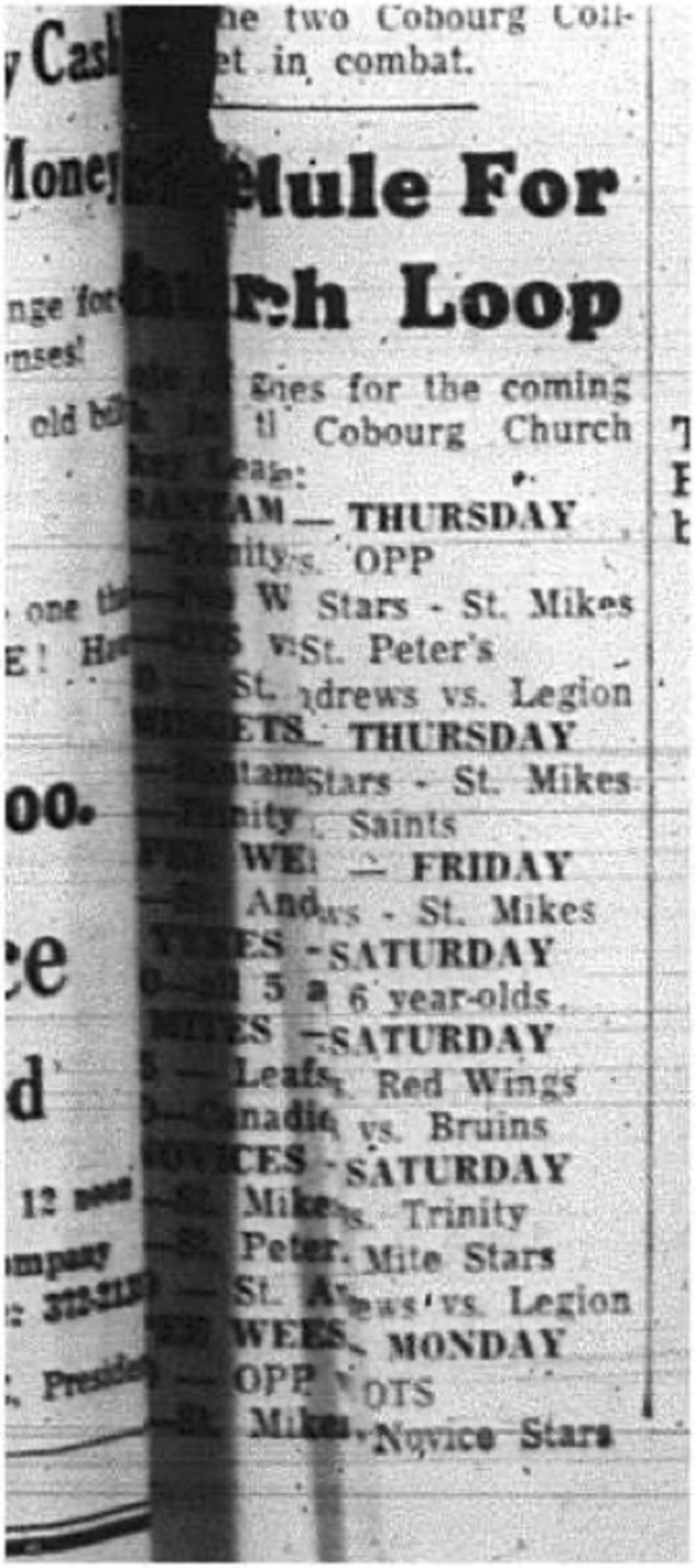 1965-01-06 Hockey - Boys - CCHL - Schedule