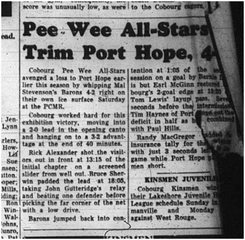 1965-01-06 Hockey - Boys - Cobourg Peewee All-Stars Vs. Port Hope