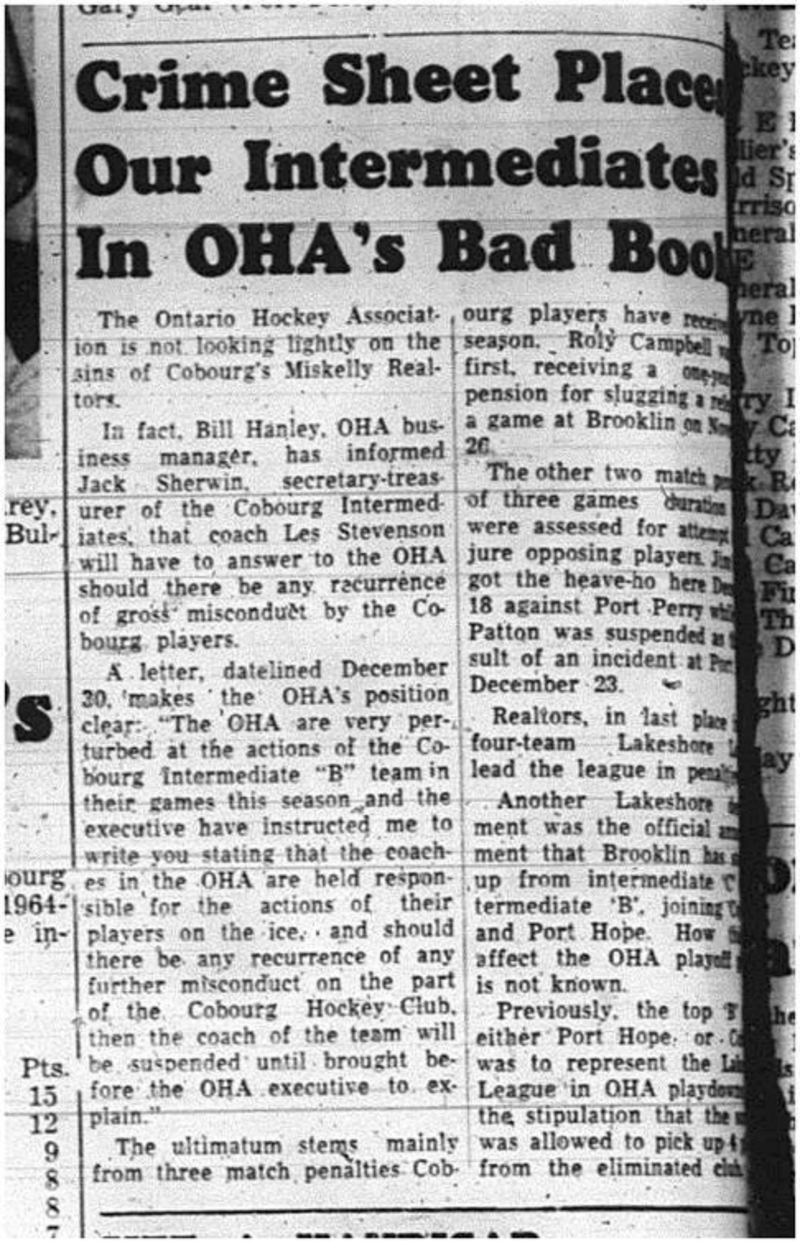 1965-01-06 Hockey - Boys - Lakeshore Intermediate Hockey League - Cobourg Miskelly Realtors - OHA