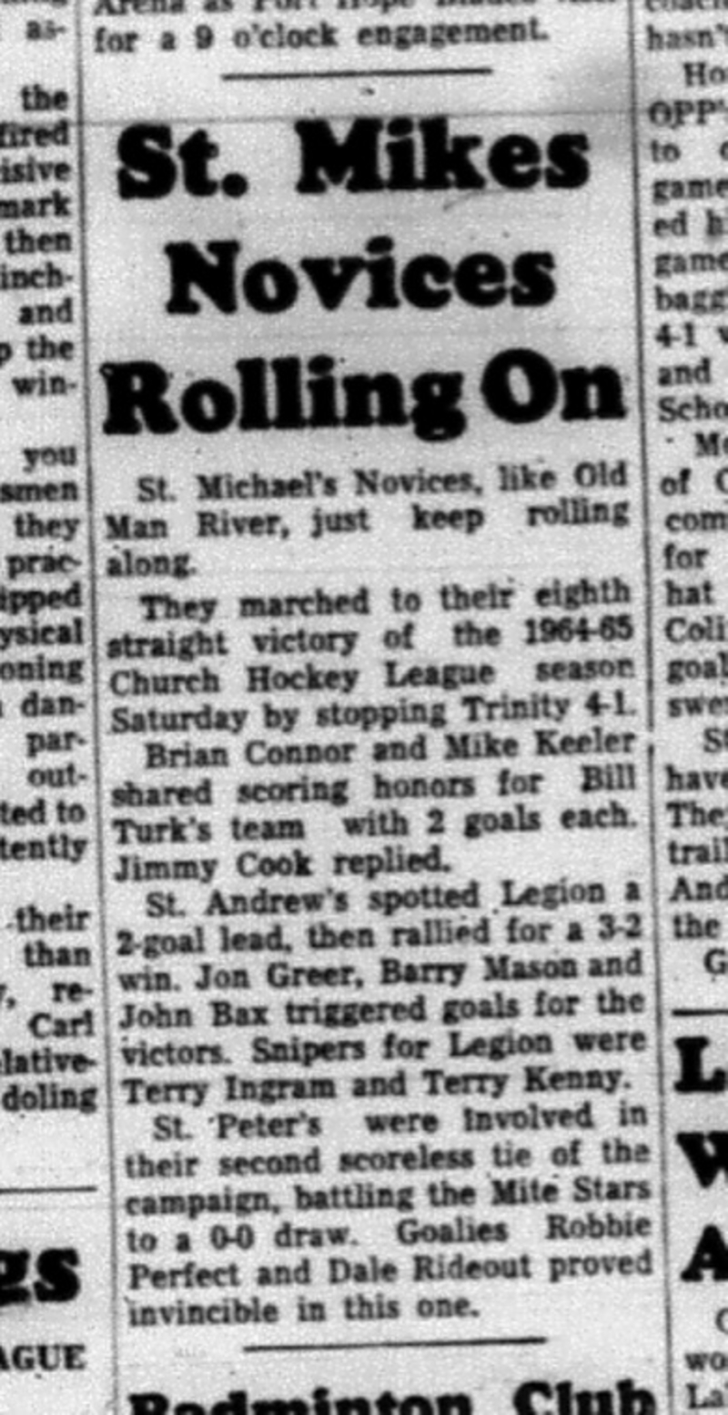 1965-01-13 Hockey - Boys - CCHL - St. Michaels - Novice