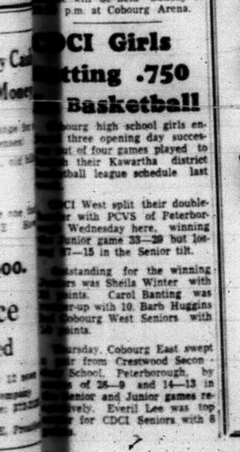 1965-01-13 School - Basketball - Girls - Kawaratha District Basketball League