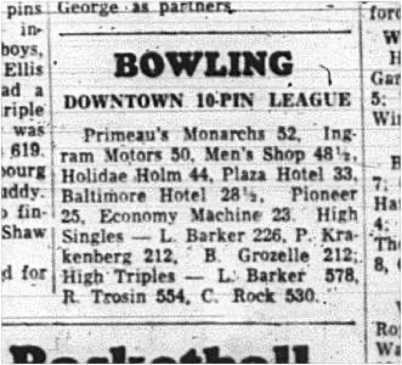 1965-01-20 Bowling - Men - Cobourg Mens Bowling League - Downtown 10-Pin League
