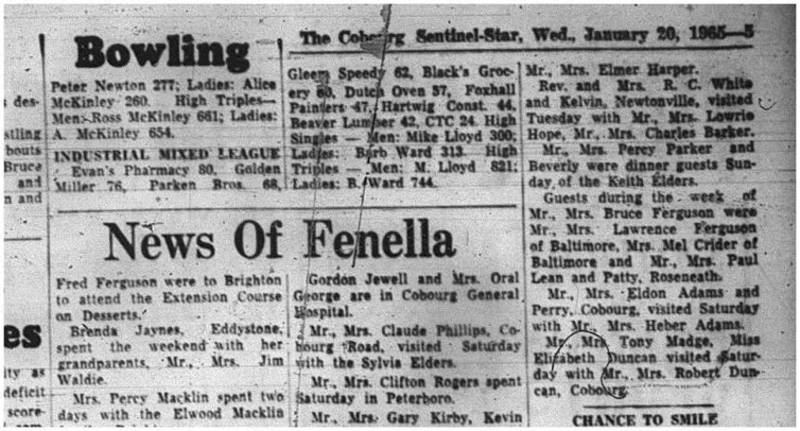 1965-01-20 Bowling - Mixed - Cobourg Bowling League - Industrial Mixed League