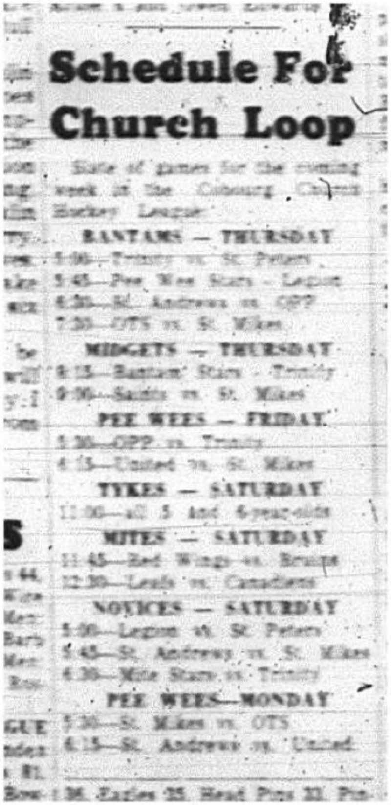 1965-01-20 Hockey - Boys - CCHL - Schedule