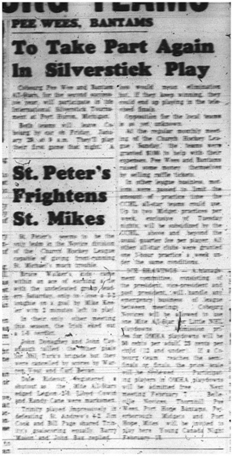 1965-01-20 Hockey - Boys - Cobourg All-Stars - Peewees - Bantams - Silverstick