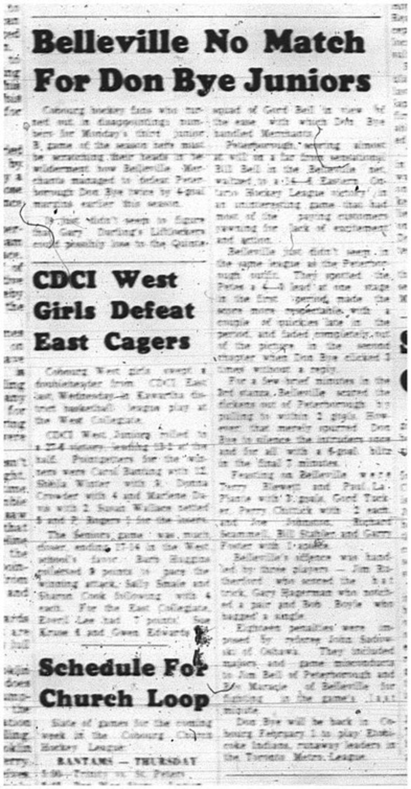 1965-01-20 Hockey - Boys - Don Bye Juniors Vs. Belleville