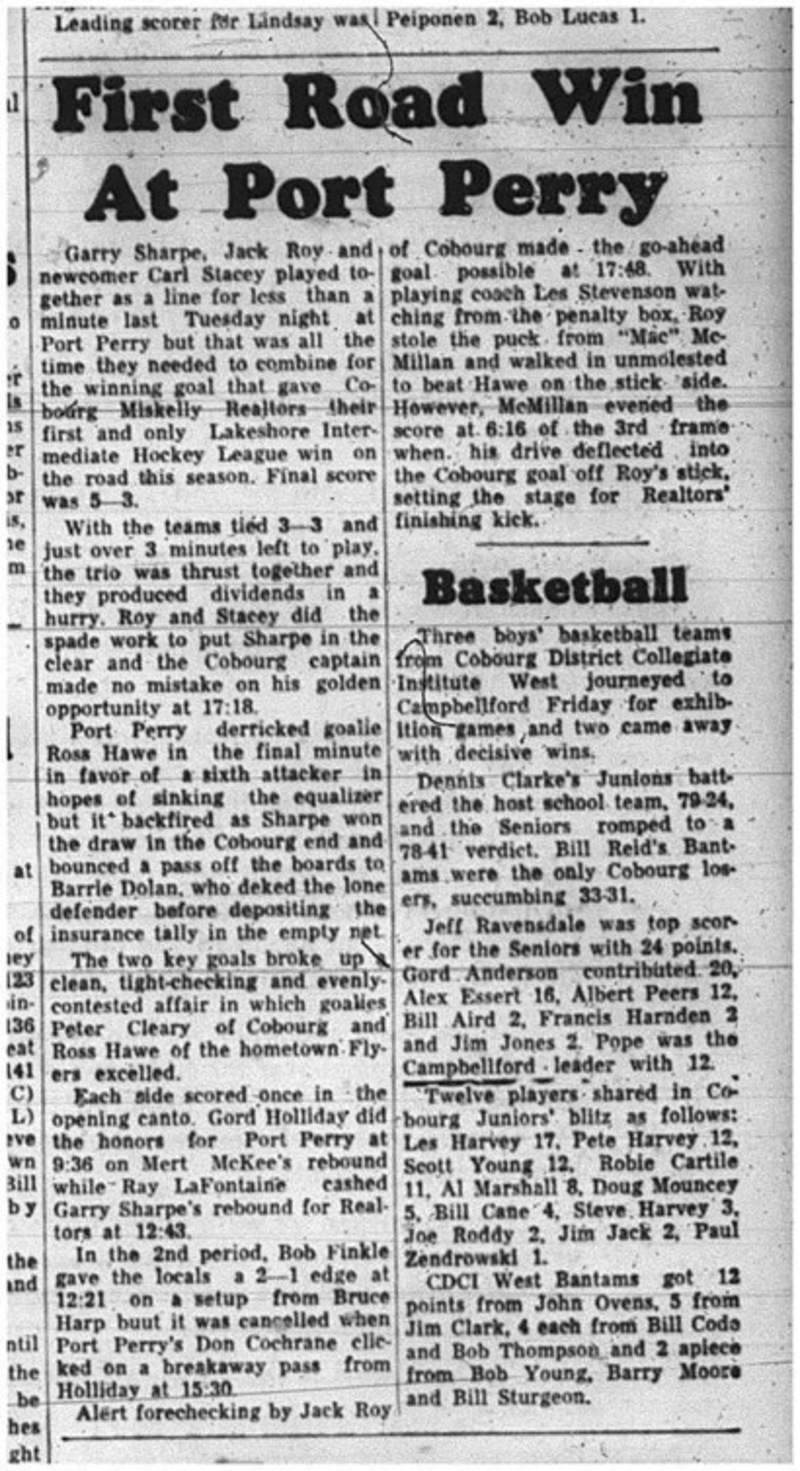 1965-01-20 Hockey - Boys -Lakeshore Intermediate Hockey League - Miskelly Realtors Vs. Port Hope