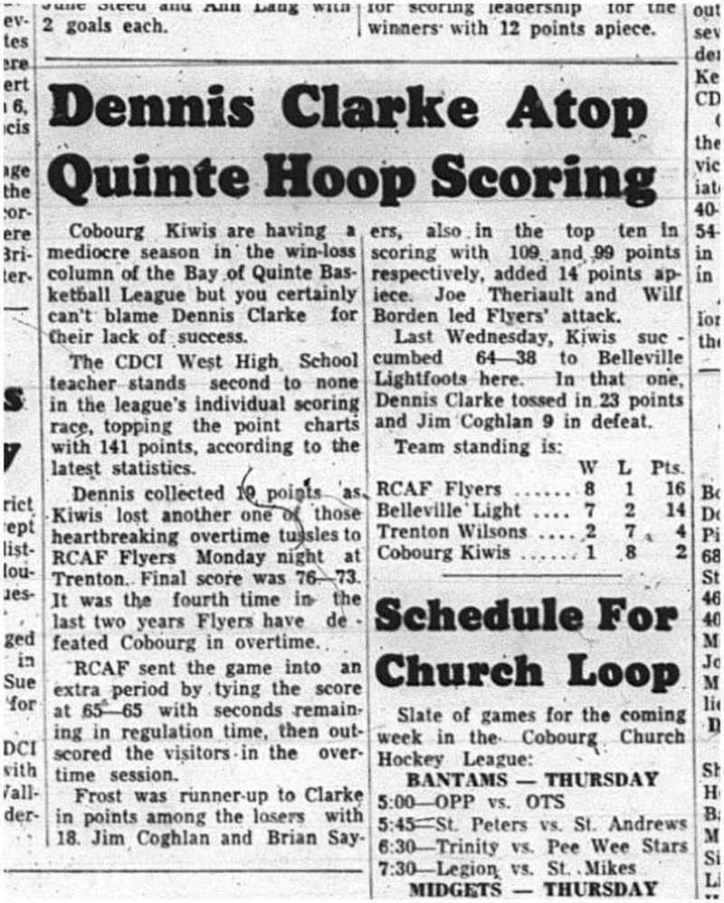 1965-01-27 Basketball - Boys - Bay of Quinte Basketball League - Cobourg Kiwis