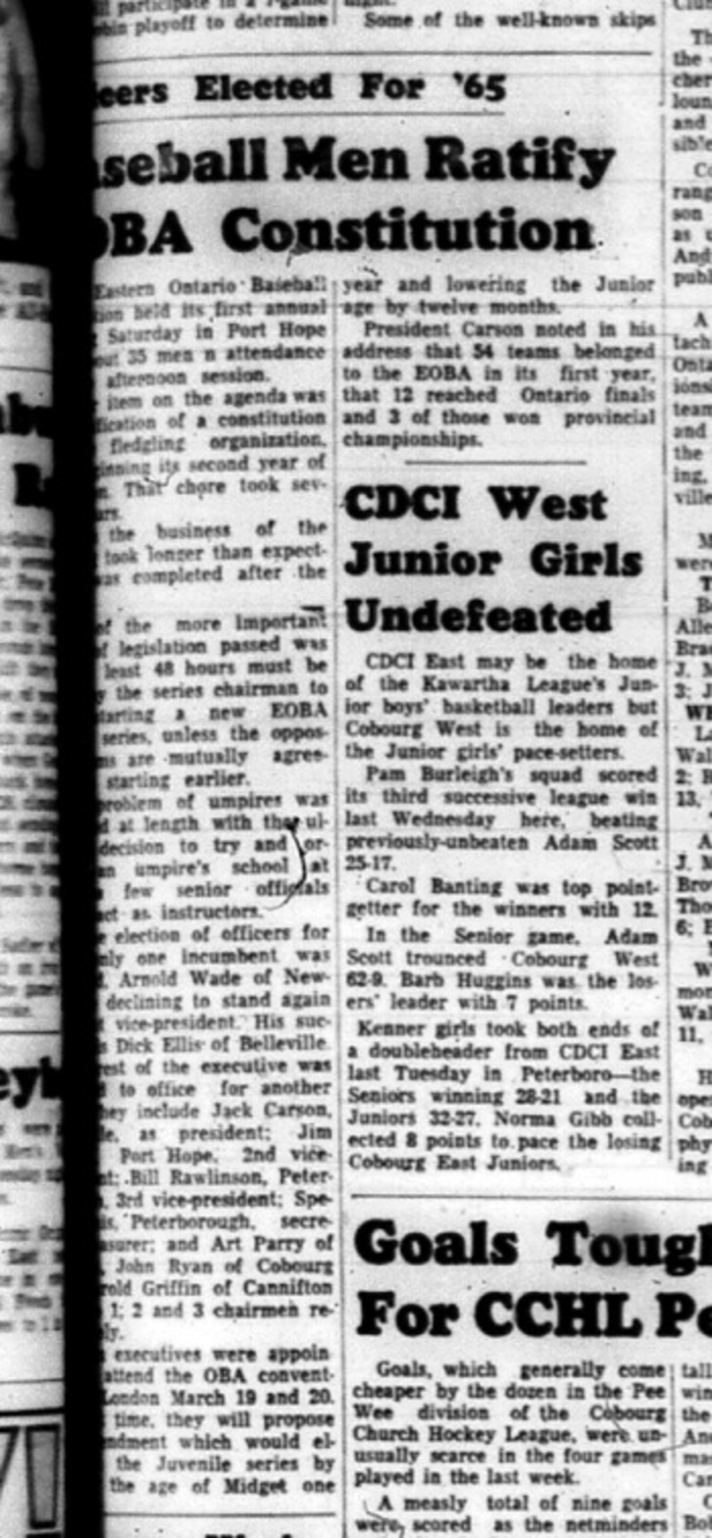 1965-02-03 Baseball - Men - OBA Constitution - Port Hope