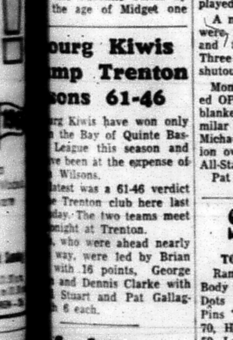 1965-02-03 Basketball - Boys - Bay of Quinte Basketball League - Cobourg Kiwis Vs. Trenton