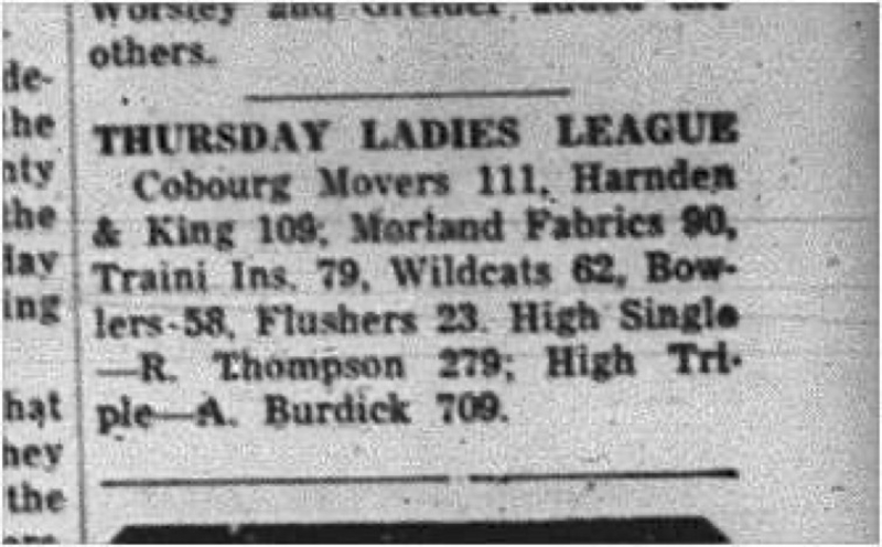 1965-02-10 Bowling - Ladies - Thursday Ladies League - Standings