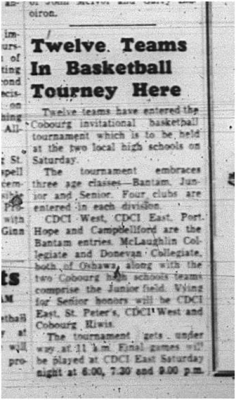 1965-02-10 School - Basketball - Boys - Cobourg Invitational Basketball Tournament