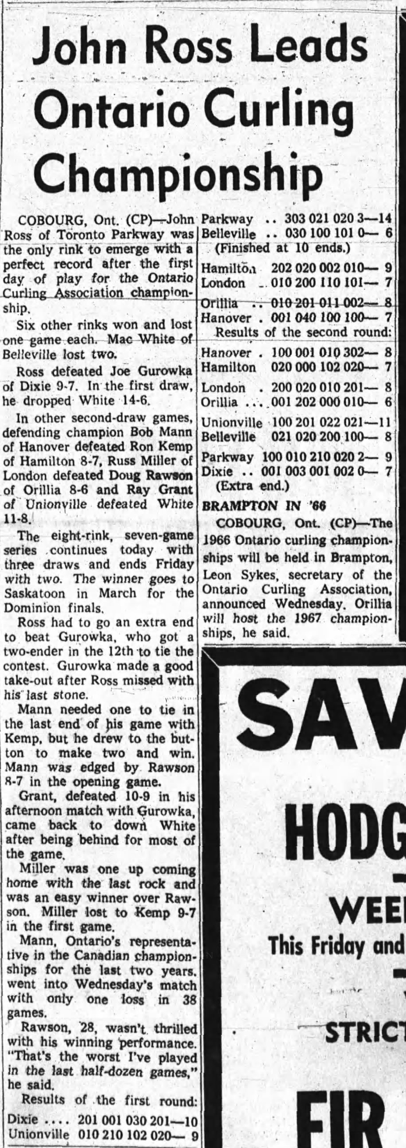 1965-02-11 Curling -Ontario championships at Cobourg -Ottawa Journal