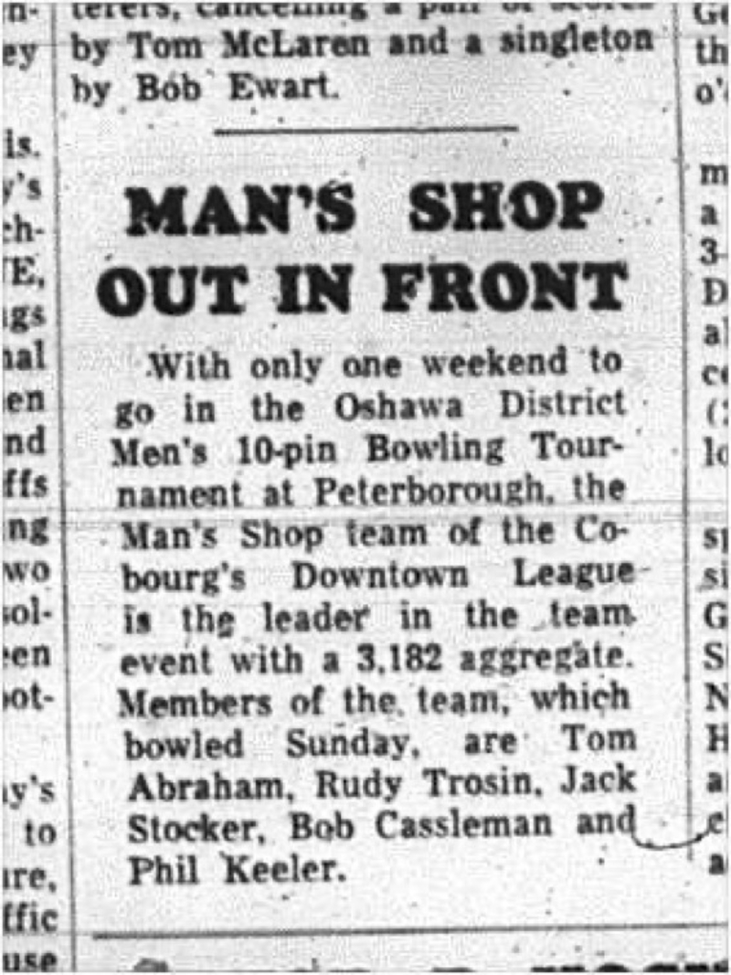 1965-02-24 Bowling - Men - Oshawa District Mens 10-Pin Bowling Tournament - Mans Shop