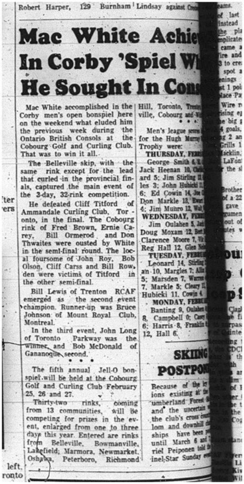 1965-02-24 Curling - Men - Cobourg Golf and Curling Club - Open Bonspiel