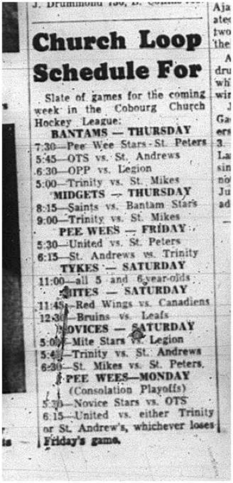 1965-02-24 Hockey - Boys - CCHL - Shedule