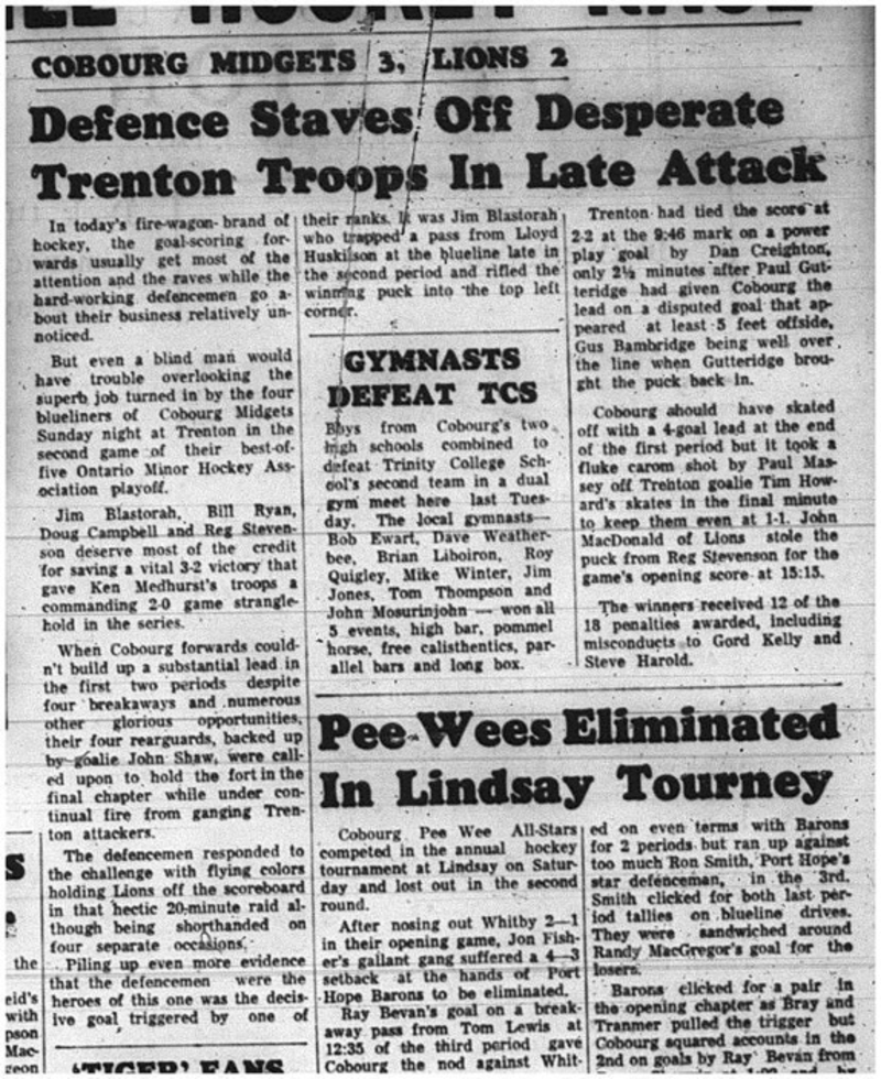 1965-02-24 Hockey - Boys - Cobourg Midgets Vs. Trenton Lions