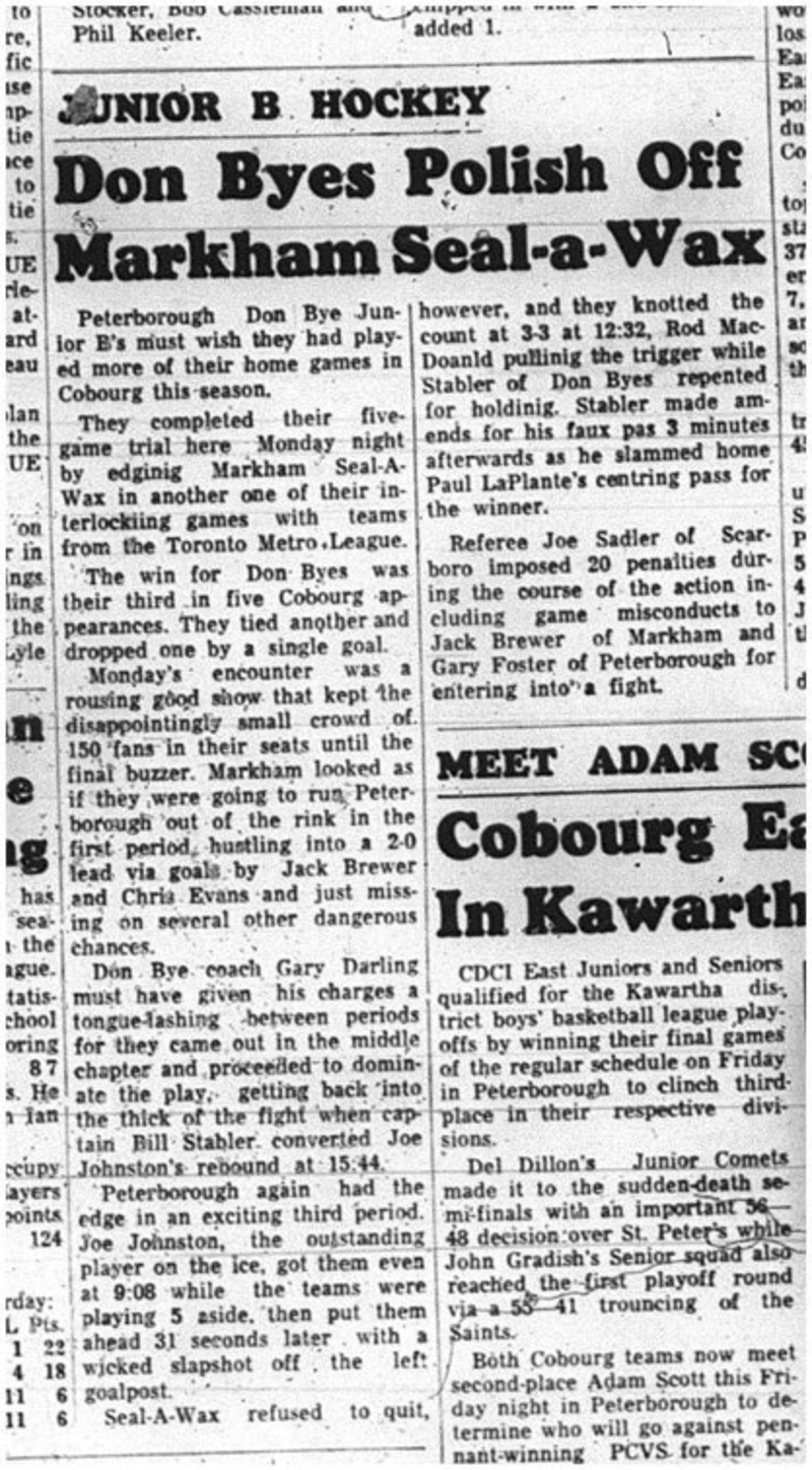 1965-02-24 Hockey - Boys - Junior Bs - Don Byes Vs. Markham