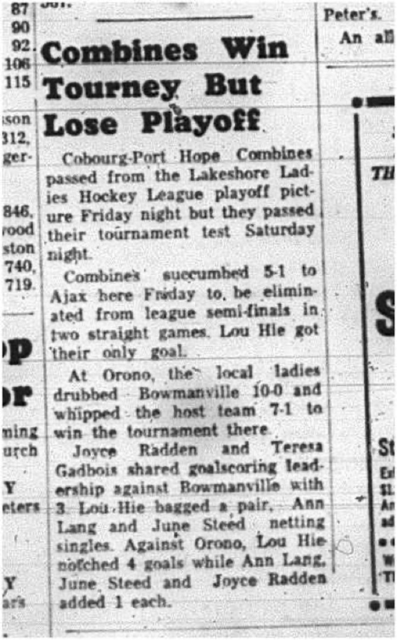 1965-02-24 Hockey - Ladies - Lakeshore Ladies Hockey League - Combines Vs. Ajax