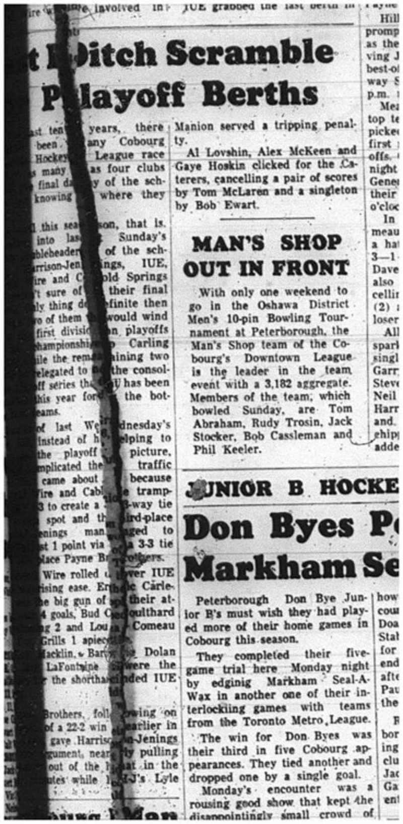 1965-02-24 Hockey - men - Cobourg Mercantile Hockey League - Final Team Standings