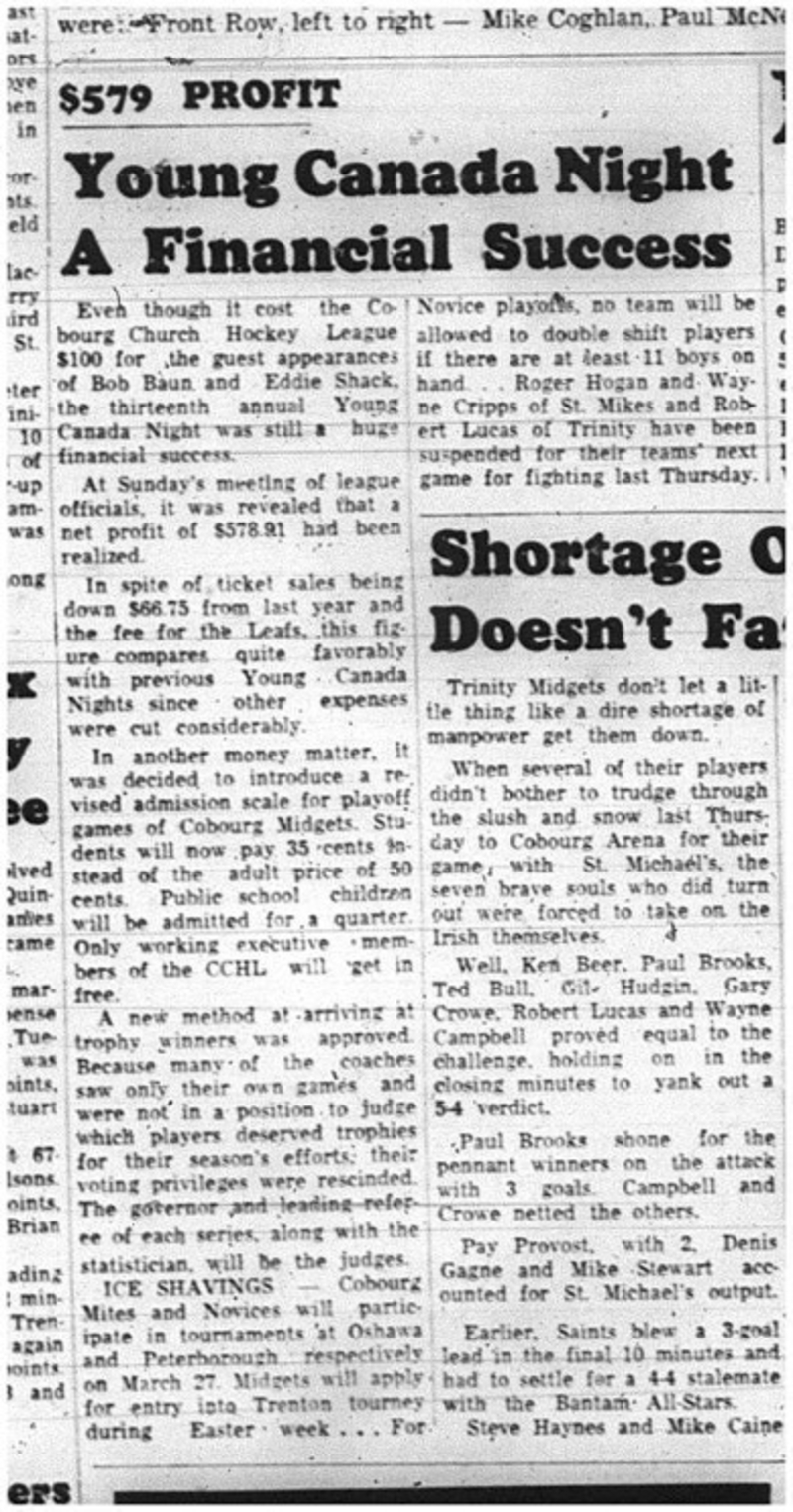 1965-03-03 Hockey - Boys - CCHL - Young Canada Night - Financial Success