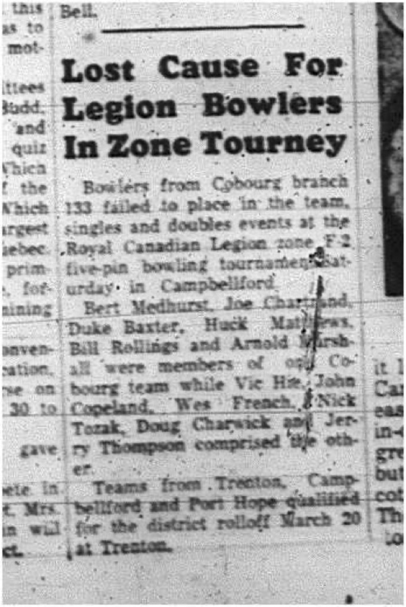 1965-03-10 Bowling - Men - Cobourg Mens Bowling League - Branch 133 - Royal Canadian Legion Tournament